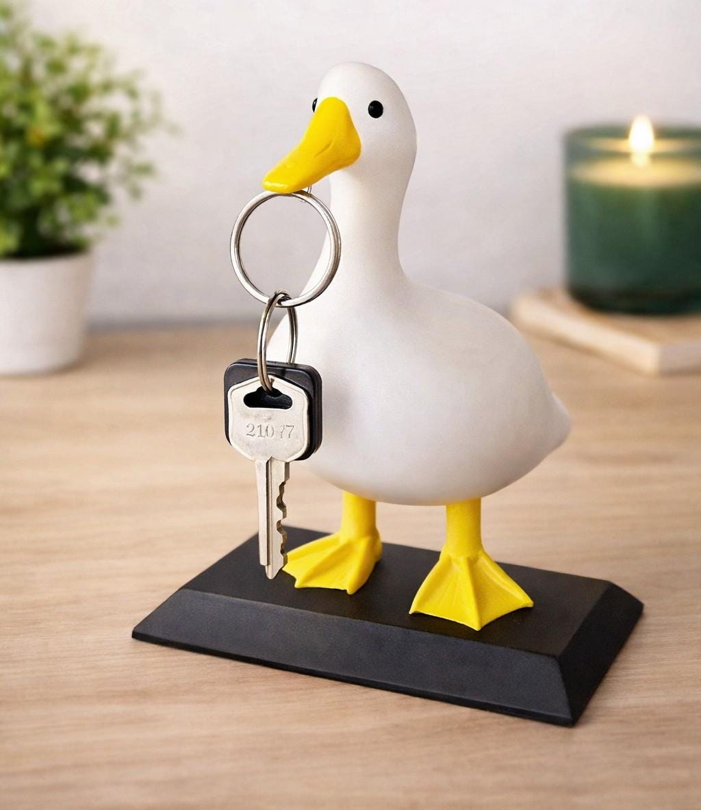 Goose Desk Decor 7 inch Magnetic Beak Keychain Holder, Funny Office Gift