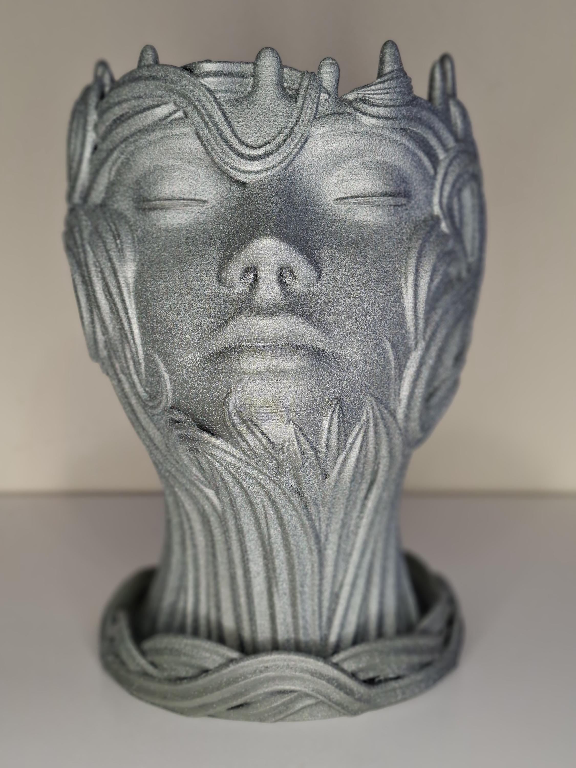 Wind Goddess Planter – Stone Look 3D Printed Pot with Drip Tray – Woodland Nature Decor