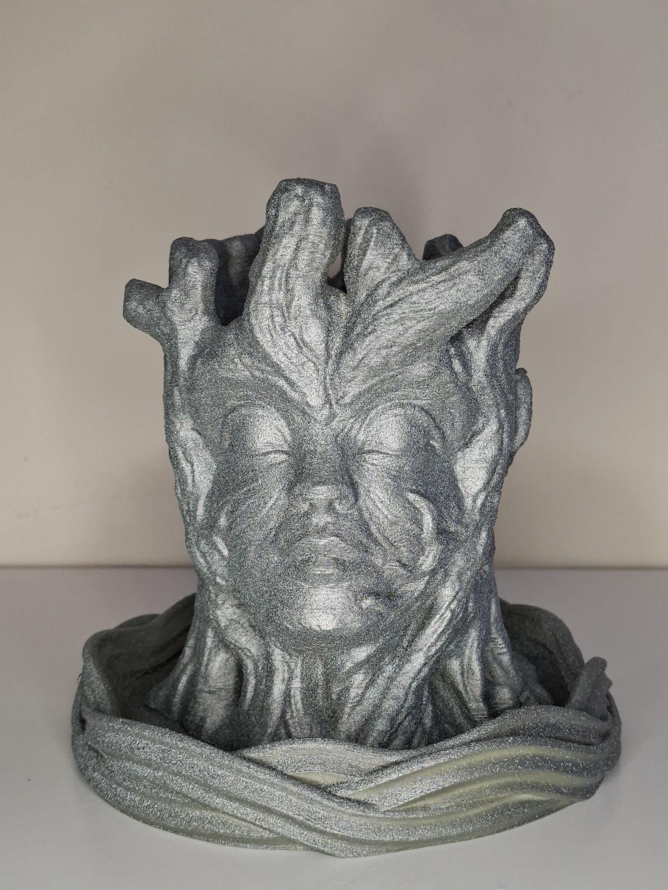 3D Printed Stone Look Planter – Woodland Face Pot with Drip Tray