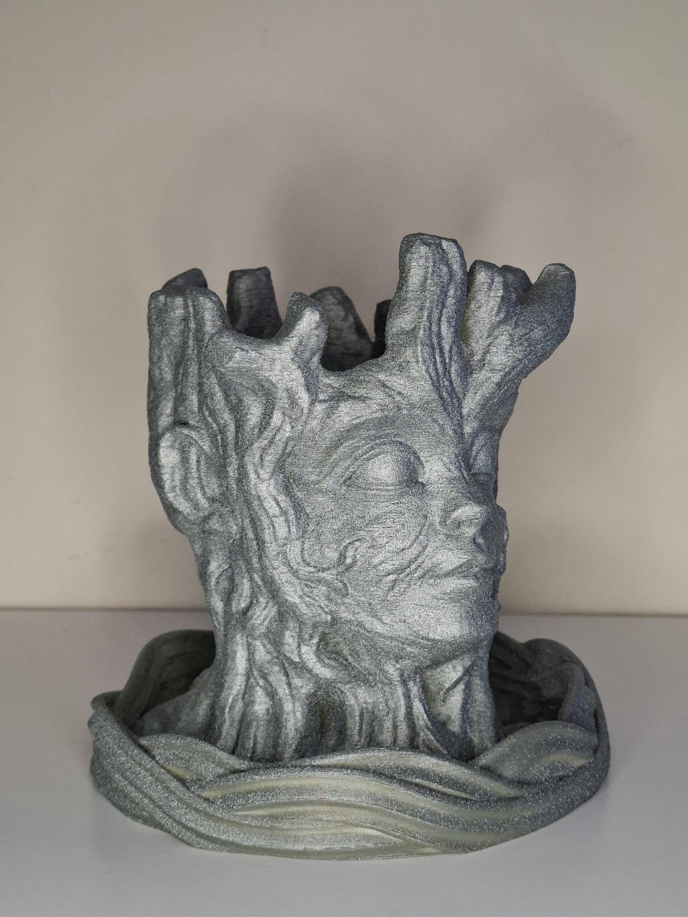 3D Printed Stone Look Planter – Woodland Face Pot with Drip Tray