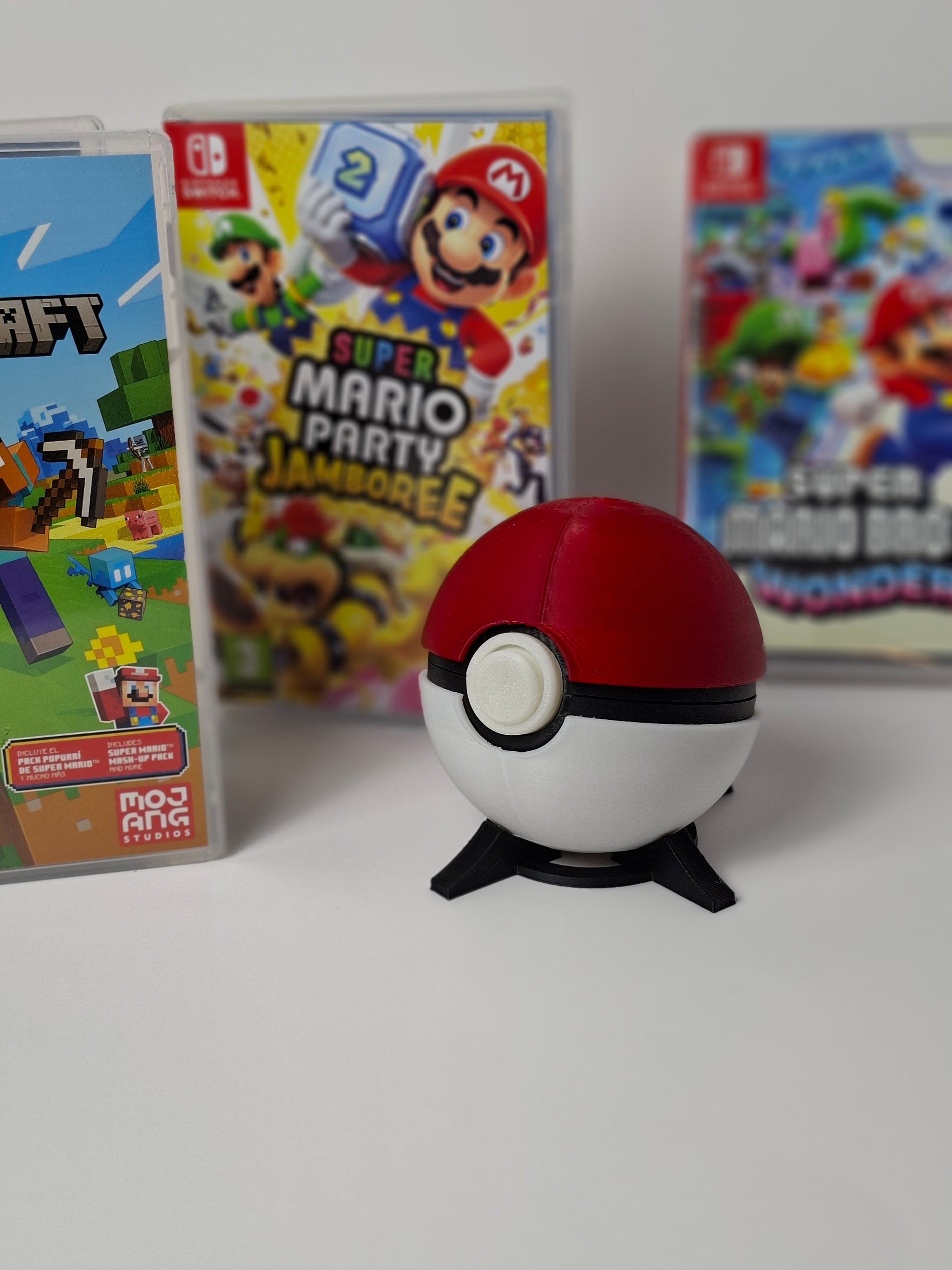 PokeBall Inspired Game Holder – Holds 12 Nintendo Switch Games – 3D Printed Game Cartridge Storage – Gaming Display Case with Stand