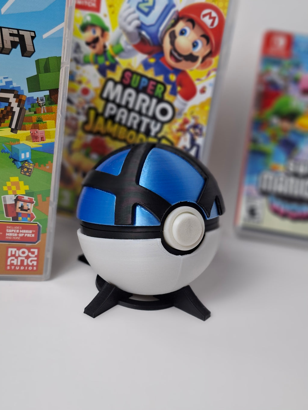 PokeBall Inspired Game Holder – Holds 12 Nintendo Switch Games – 3D Printed Game Cartridge Storage – Gaming Display Case with Stand