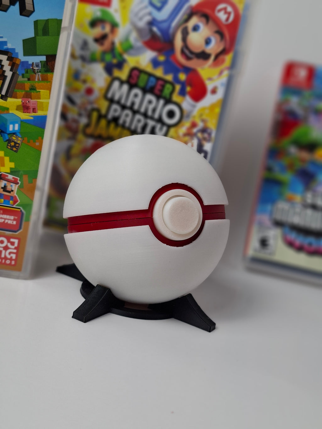 PokeBall Inspired Game Holder – Holds 12 Nintendo Switch Games – 3D Printed Game Cartridge Storage – Gaming Display Case with Stand