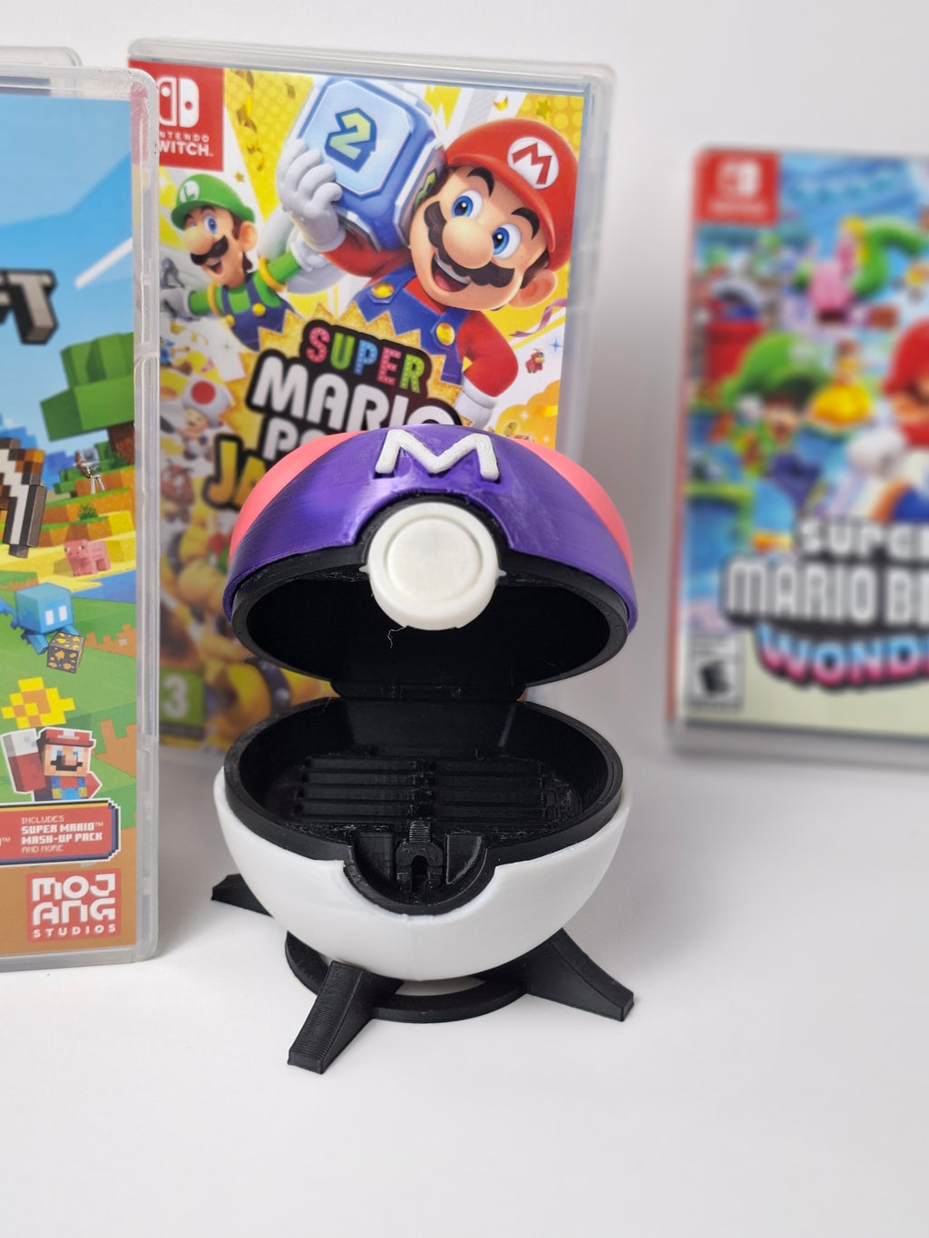 PokeBall Inspired Game Holder – Holds 12 Nintendo Switch Games – 3D Printed Game Cartridge Storage – Gaming Display Case with Stand