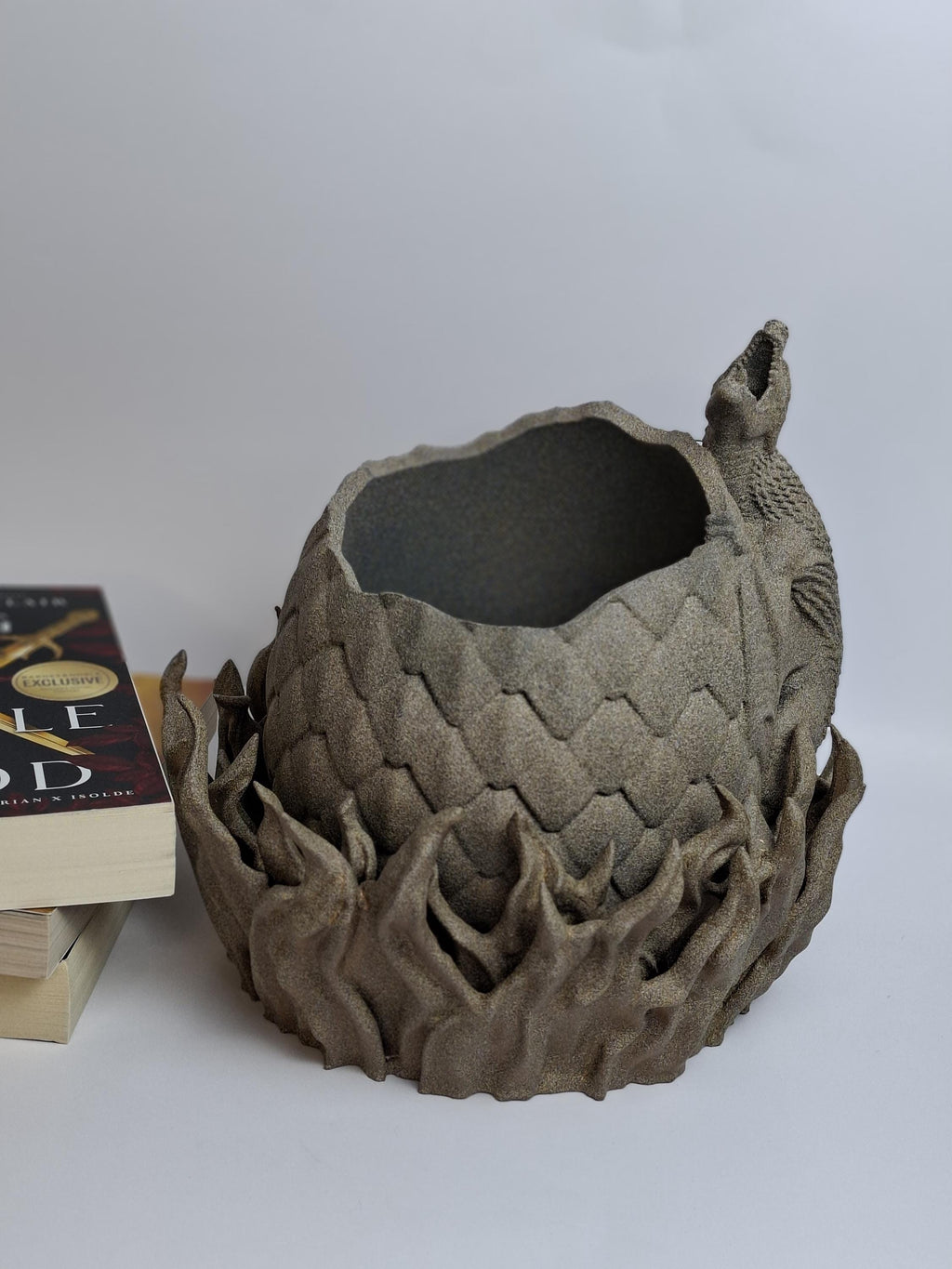 3D Printed Stone Look Pot with Drip Tray – Dragon Egg Planter – Fantasy Decor