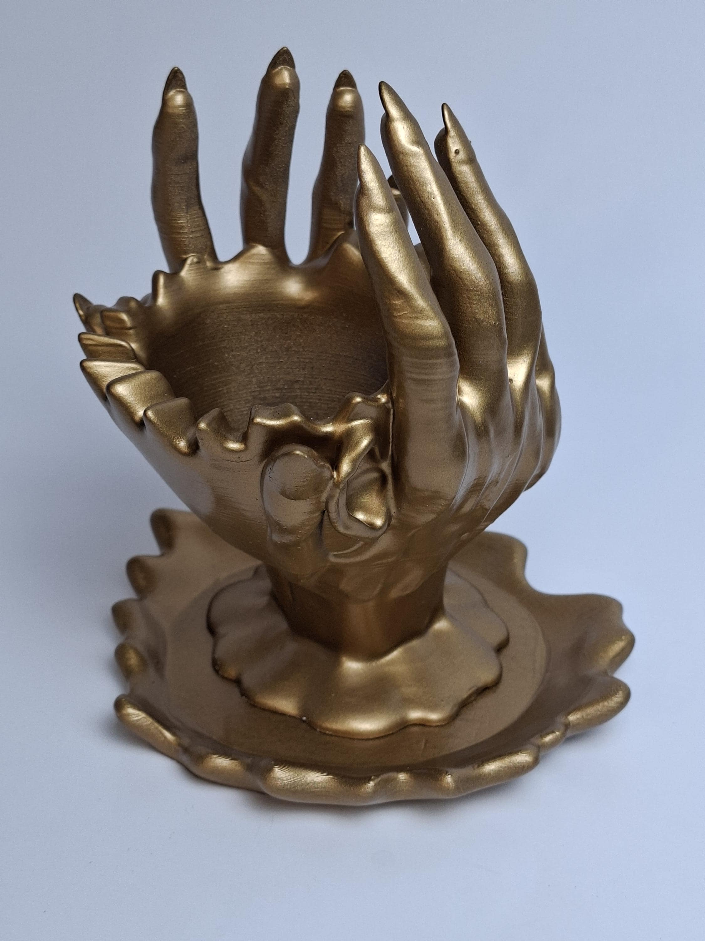 3D Printed Melting Face Planter – Golden Statue Pot with Drip Tray