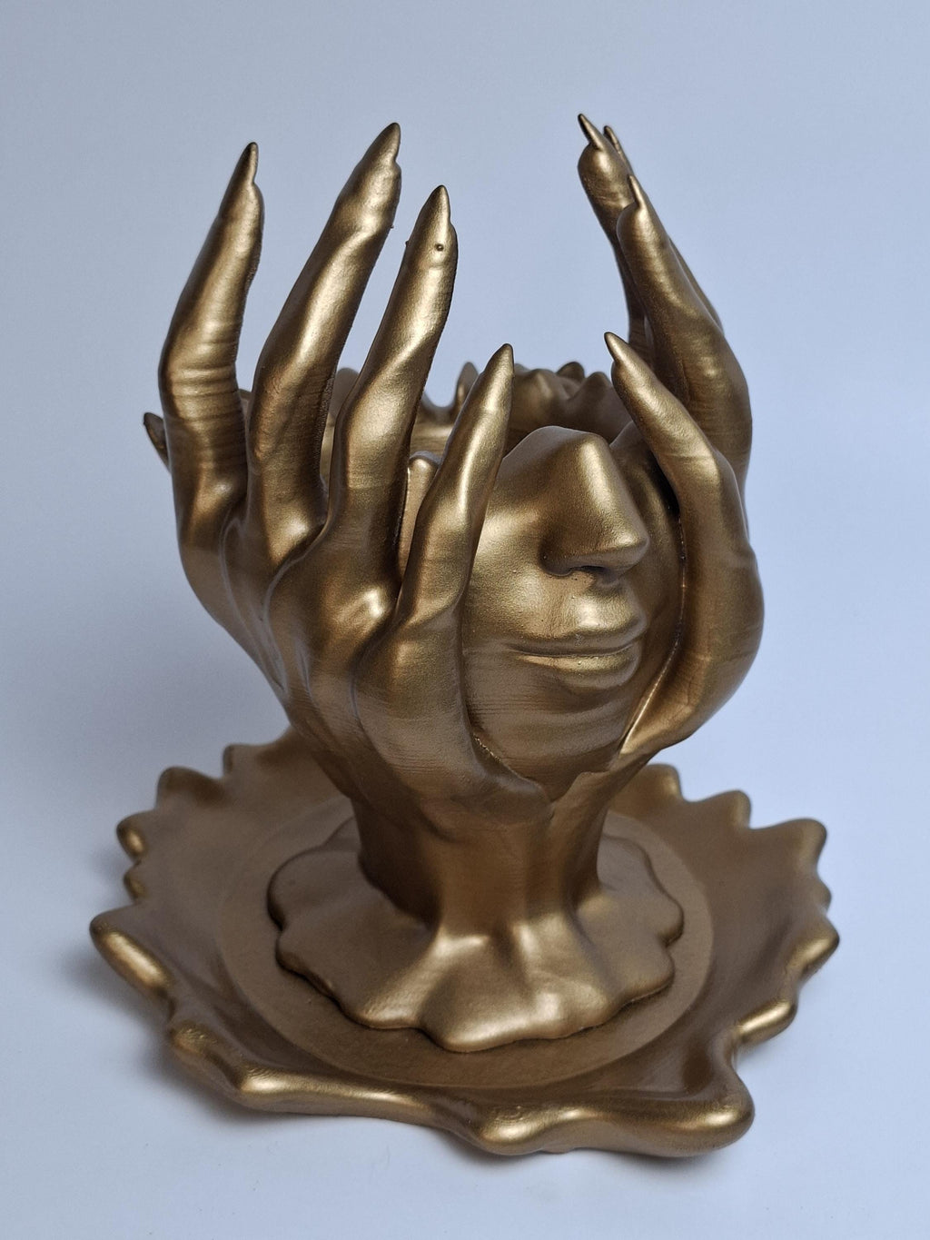 3D Printed Melting Face Planter – Golden Statue Pot with Drip Tray