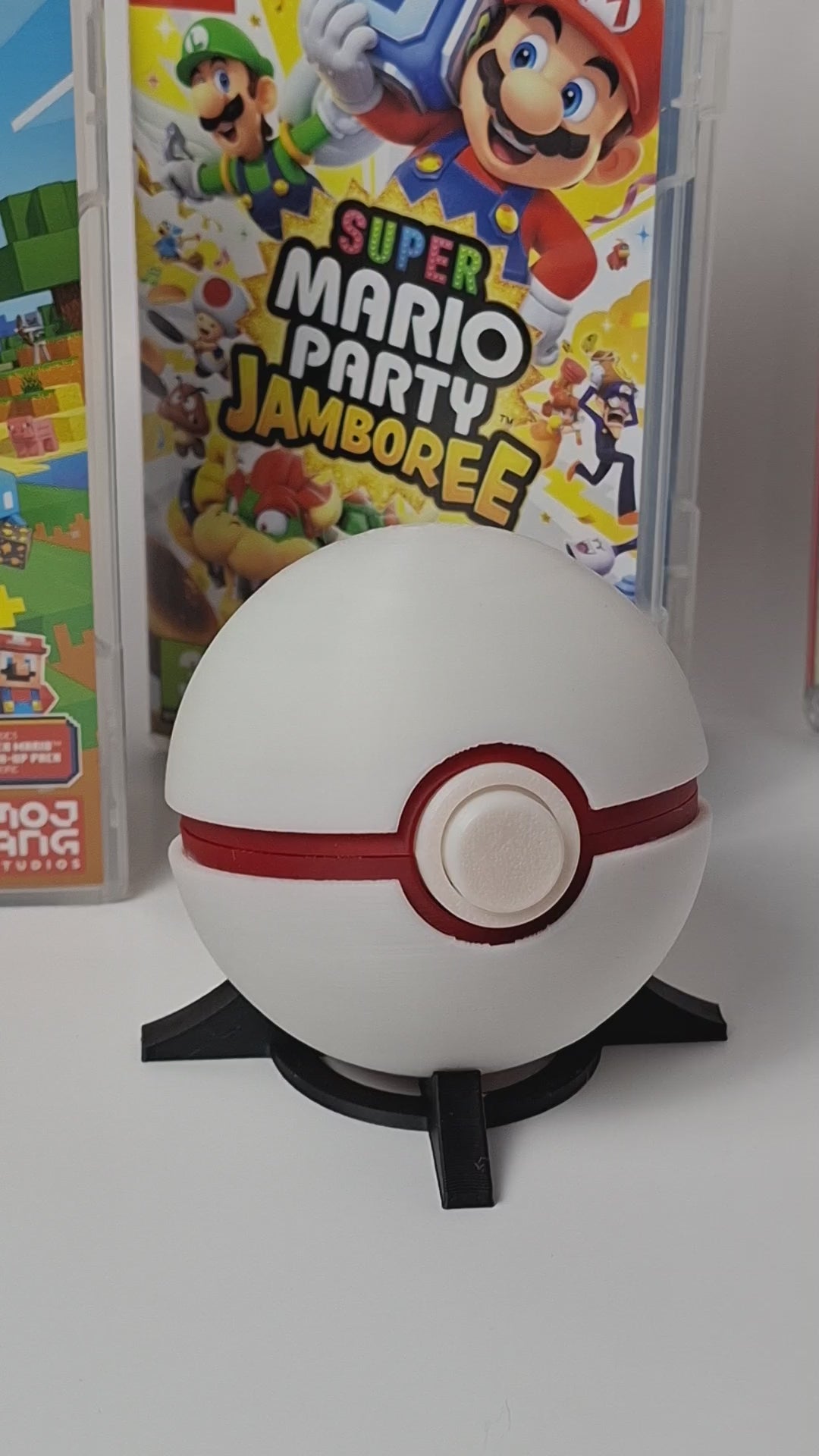 PokeBall Inspired Game Holder – Holds 12 Nintendo Switch Games – 3D Printed Game Cartridge Storage – Gaming Display Case with Stand